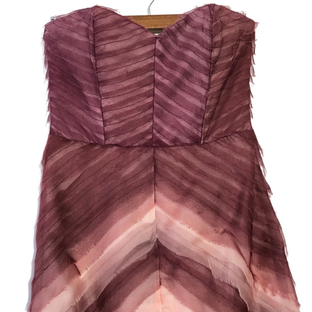 Parker Pink Silk Tiered Ombre Chiffon Strapless Sweetheart Prom Gown Maxi Dress - Picture 14 of 14